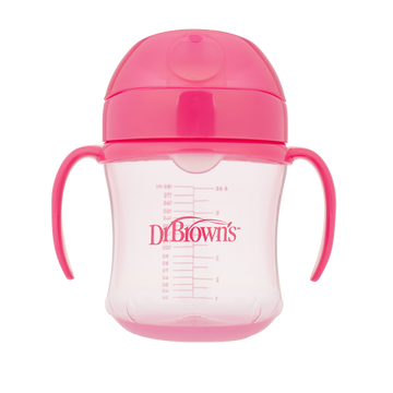 Dr Brown's Κύπελλο με Καπάκι & Λαβές Ροζ 180ml, 6m+